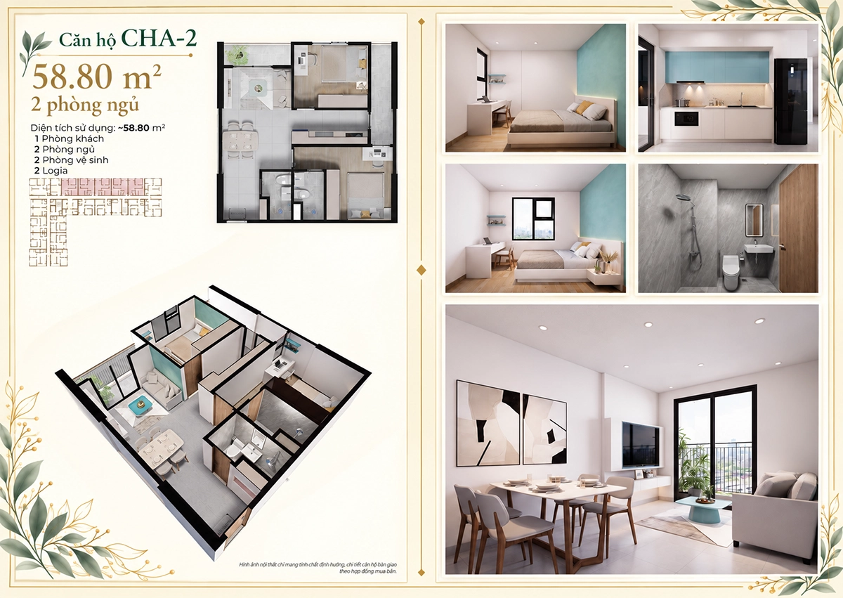 Căn hộ CHA-2 2 phòng ngủ Evergreen Premium Thiết kế căn hộ CHA-2 2 phòng ngủ 58,80 m² Evergreen Premium