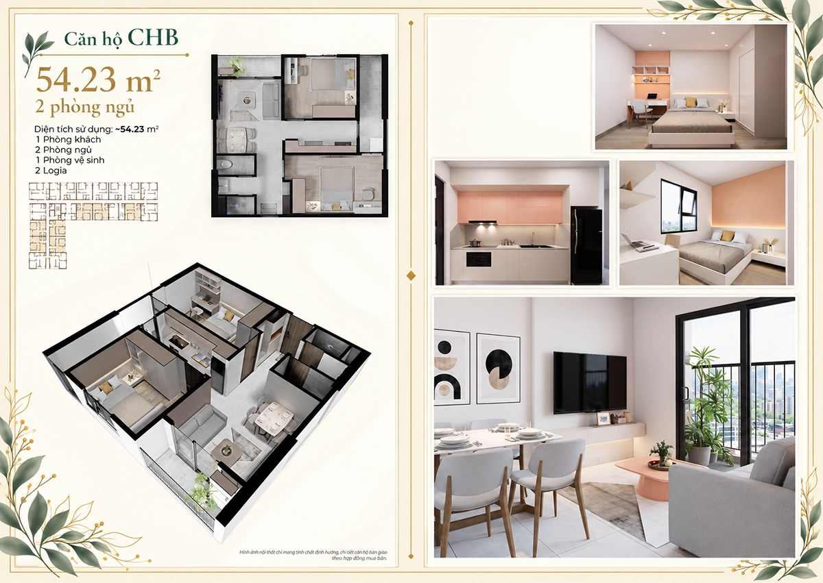 Căn hộ CHB 2 phòng ngủ Evergreen Premium Thiết kế căn hộ CHB 2 phòng ngủ 54,23 m² Evergreen Premium