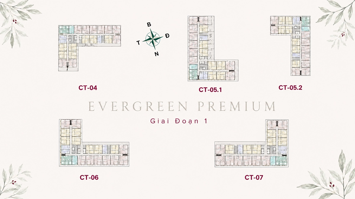 Mặt bằng tầng 5 tòa giai đoạn 1 Evergreen Premium Mặt bằng tầng 5 tòa CT-04, CT-05.1, CT-05.2, CT-06 và CT-07 Evergreen Premium