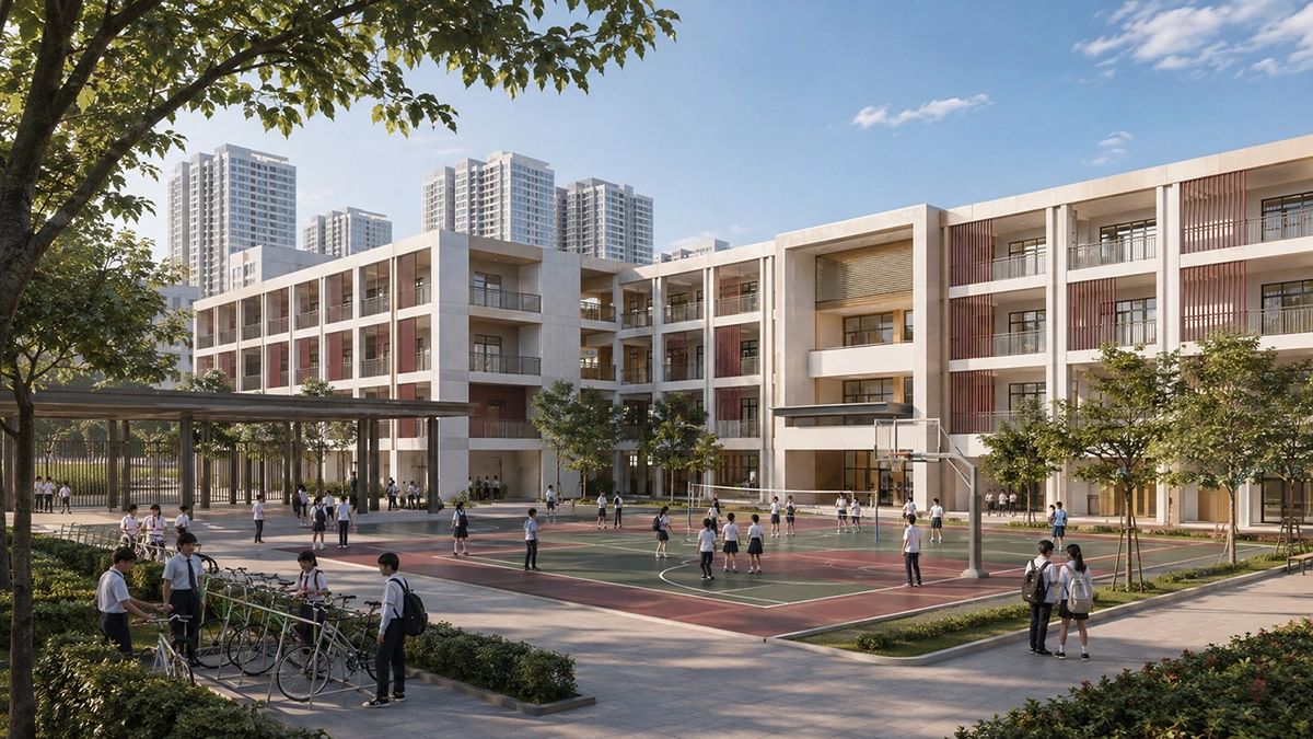 Trường trung học cơ sở Evergreen Premium Phối cảnh trường trung học cơ sở nội khu Evergreen Premium